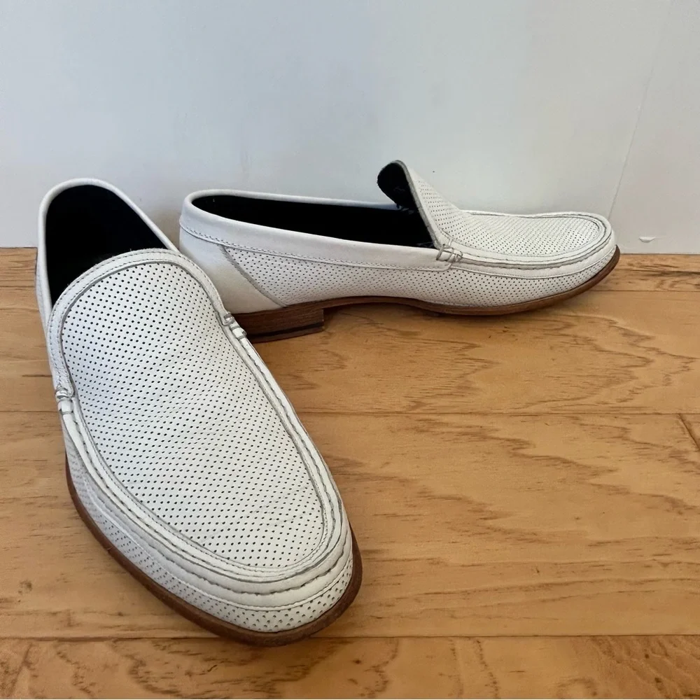 A. Testoni White Leather Perforated Mesh Slip On Loafer 10 1/2 Made in Italy
